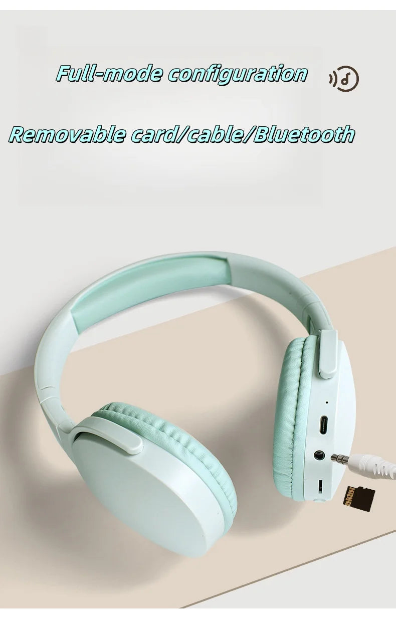 Fashionable Bluetooth wireless headphones, over-ear, deep bass, sports stereo, high fidelity, long battery life, universal